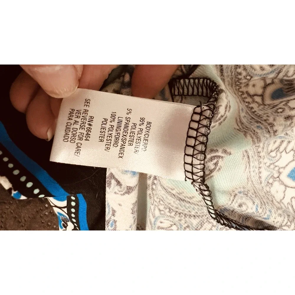 Teal Blue White Beige‎ Paisley Artsy Career Professional Office Dress L